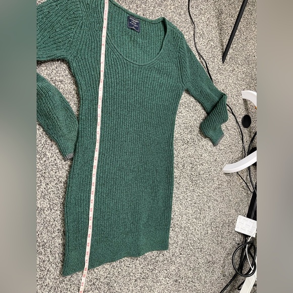 Abercrombie V Neckline evergreen Chunky Cable Knit Sweater Fitted Y2K Dress Sz S - Picture 9 of 9